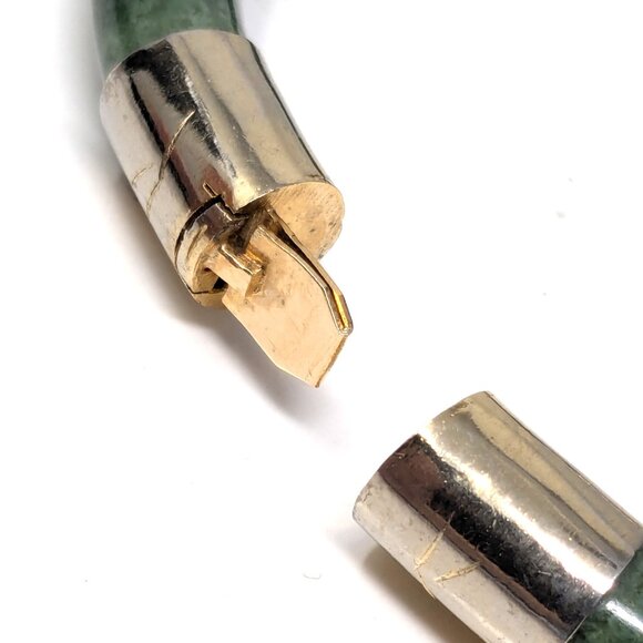 Vintage spinach green nephrite jade hinged bracelet Gold Plate sz 7.5 - Picture 13 of 15